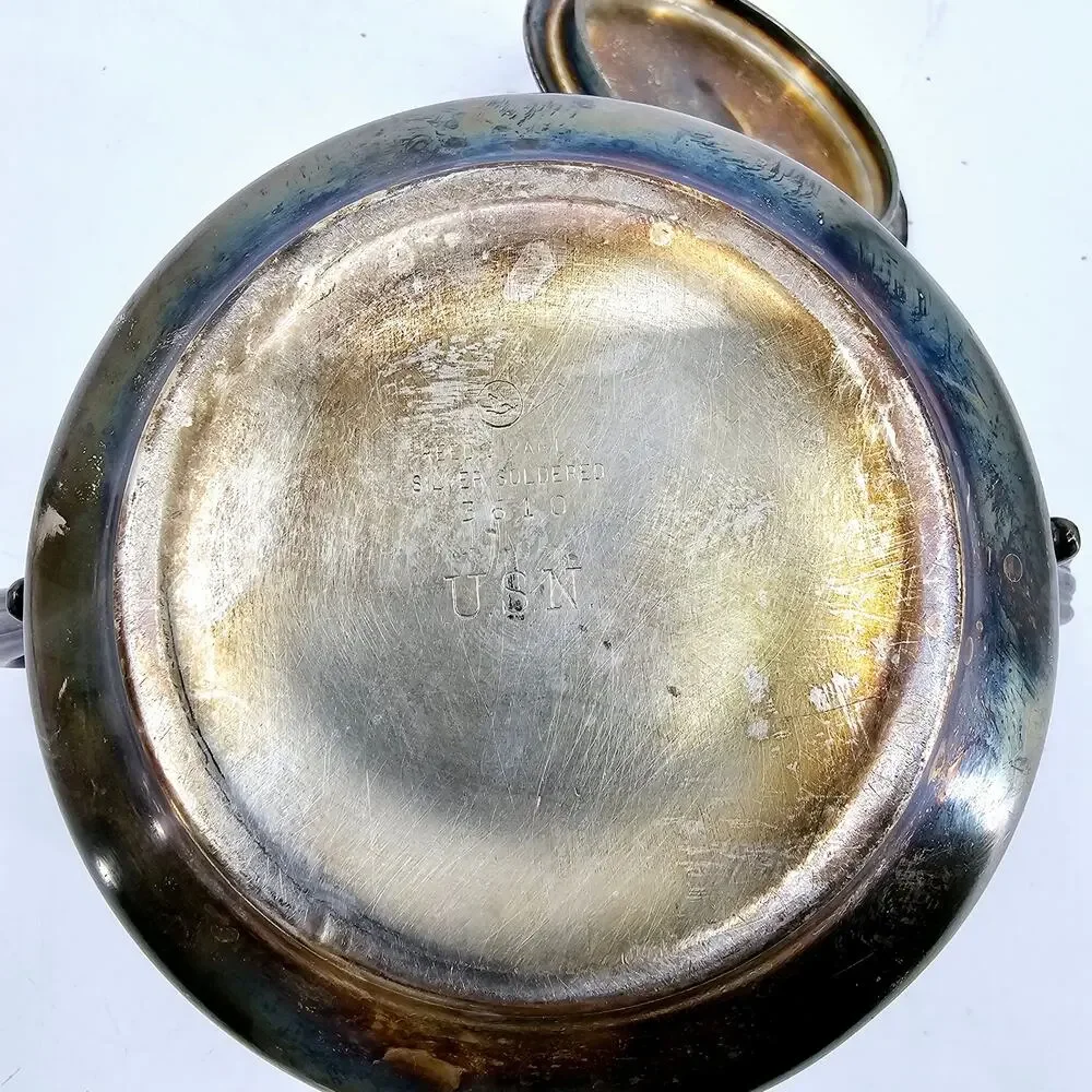 Vintage WWII Era USN Reed & Barton Silver Soldered US Navy Bowl w/ Lid 3610